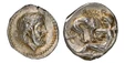 1087901 GREEK. PAEONIAN KINGDOM. Lycceius. Struck circa 359/6-335 BC. AR Tetradrachm. NGC Ch. AU (Choice About Uncirculated) Strike 4/5 Surface 5/5.  23mm. 12.69gm. Laureate head of Zeus, right / ΛΥΚΚ - [ΕΙΟΥ]. Heracles crouching to left fighting ...