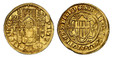 1087700 GERMAN STATES. Cologne. Friedrich III von Saarwerden. (1371-1414) ND AV Goldgulden. NGC MS63.  Riel. 3.51gm. Half-length bust of St. Peter holding a staff with a cross under a Gothic arch; shield of arms of Saarwerden below / Arms of Saarw...