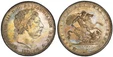 1088191 GREAT BRITAIN. George III. (King, 1760-1820). 1820 AR Crown. PCGS MS65.  Edge: LX. GEORGIUS III D: G: BRITANNIARUM REX F: D:. Laureate head right / HONI SOIT QUI MAL .Y PENSE. St. George slaying dragon right. KM 675; SCBC-3787; ESC-2016 (P...