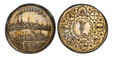 1087579 SWISS CANTONS. Basel. (ca.1720) AR 1/2 Thaler. PCGS MS64.  14.21gm. BASILEA above city view / Eight oval shield of arms around large central heraldic crosier . Divo/Tobler 752; HMZ 2-100a; Winterstein 175.

Variant with value in cartouche ...