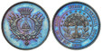 1085472 HONDURAS. 1871 CU 10 Pesos. NGC PR65BN (Brown).  Philadelphia. Edge: Reeded. Ornate crowned arms flanked by cornucopia to either side over crossed flags / Eleven stars arc above blossoming tree; trunk divides denomination and all within la...