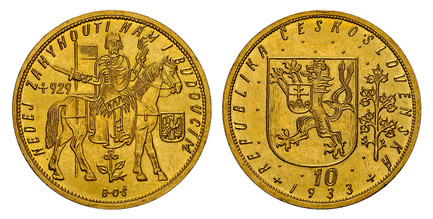 1080392 CZECHOSLOVAKIA. Republic. (1918-1939). 1933 AV 10 Dukatu. NGC MS62.  By J. Benda (Obv.) & O. Spaniel (Rev.). Kremnitz. REPUBLIKA ČESKOSLOVENSKÁ. Czech lion with Slovak shield, denomination and date below / NEDEJ·ZAHYNOUTI·NÁM·I·BUDOUCÍM/ +...