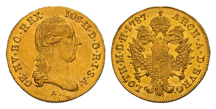 1080971 AUSTRIA. Joseph II. 1787-A AV Ducat. NGC MS63.  Vienna. IOS · II · D · G · R · I · S · A · GE · HV · BO · REX ·. Laureate head right / ARCH · A · D · BVRG · LOTH · M · D · H ·. Crowned imperial double eagle with crowned shield on breast. K...