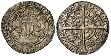 1083311 GREAT BRITAIN. Henry VI. (King, 1422-1461). 1422-1427 (ND)-(cross II) AR Groat. NGC MS62.  Calais mint. 3.87gm. + HЄnRIC' x DI' x GRΛ x RЄX x ΛnGL' x Ƶ x FRΛnC'. Crowned bust facing, within tressure of arches, lis at cusps and an annulet t...