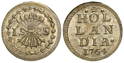 1082546 NETHERLANDS. Holland. 1764 AR Stuiver, Broom. NGC MS65.  HOL / LAN / DIA·. / Bundle of arrows divides value in wreath. KM 91.

Please use this link to verify the NGC certification number <a href="https://www.ngccoin.com/certlookup/8296844-...