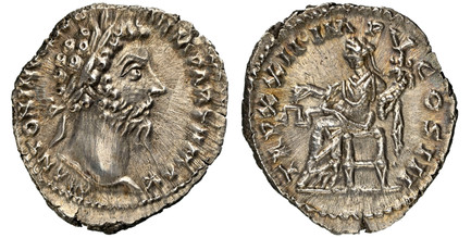 1083147 ROMAN IMPERIAL.  Marcus Aurelius. (Emperor, 161-180 AD). Struck 161-180 AD. AR Denarius. NGC AU (About Uncirculated) Strike 4/5 Surface 4/5.  Rome. 3.29gm. M ANTONINVS AVG ARM PARTH MAX. Laureate head right / TR P XXII IMP IIII COS III. Ae...