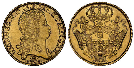 1084579 BRAZIL. Joao V. 1731-M AV 12800 Reis. NGC MS62.  Minas Gerais. IOANNES · V · D · G · PORT · ET · ALG · REX. Laureate head right / Arms on crowned ornate shield. KM 139; LMB-287a.

Please use this link to verify the NGC certification number...