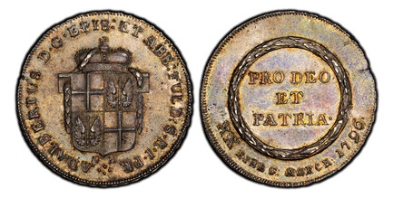 1083192 GERMAN STATES. Fulda. Adalbert III. 1796 AR 1/2 Thaler. PCGS MS63.  14.02gm. Crowned 4-fold arms / Legend within wreath. KM 154;  Eichelmann 172 variant b.

Please use this link to verify the PCGS certification number <a href="http://www.p...
