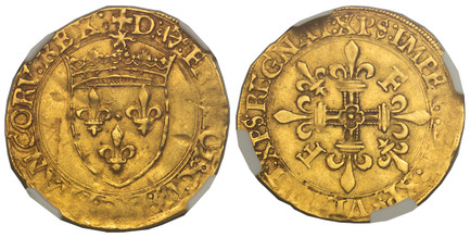 1085202 FRANCE. Francois I. (King, 1515-47). (1515-47) AV Ecu d'Or. NGC AU Details Obverse Scratched.  Bayonne. 3.36gm. Crowned arms of France / Cross fleurée with "F" and Fleur-de-lis in angles. Fr.-347.

Type 5, 3rd émission.

Please use this li...