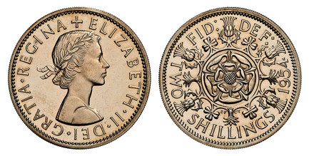 1084127 GREAT BRITAIN. Elizabeth II. 1954 Copper-Nickel Florin, Two Shillings. NGC PR65 Cameo.  Edge: Reeded. without BRITT OMN. Laureate bust right / Tudor rose at center, thistle and shamrock wreath surround. KM 906. Proof; SCBC-4146; Bull-4398 ...