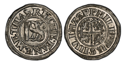 1083198 GERMAN STATES. Pomerania-Wolgast. Philipp III Julius. 1614 AR 2 Schilling, Doppelschilling. PCGS MS63.  Franzburg. 24mm. 2.60gm. PHILIPPUS. IU(L)(I)(U)(S). H. Z. S. (P.). Shield of 4-fold arms divides date to left, top and right / RECTE. F...