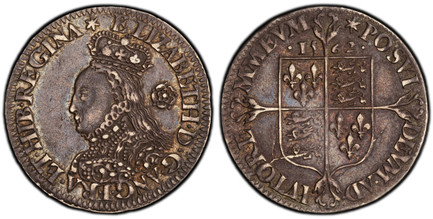 1084467 GREAT BRITAIN. England. Elizabeth I. (Queen, 1558-1603). 1562-(star) AR Milled Sixpence. PCGS AU50.  London mint. Crowned bust left; rose behind head / Date between pellets above square-topped shield of arms over long cross fourchee. SCBC-...
