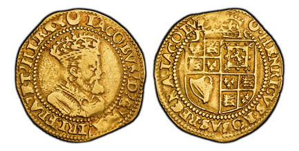 1084469 GREAT BRITAIN. England. James I. (King, 1603-25). (1617-18) ND-(Crescent) AV Crown. PCGS VF25.  London mint. 2.47gm. Crowned fifth bust with plain armor details, different ruff and thicker head, right / Crowned square-topped quartered shie...