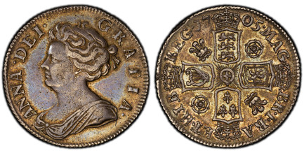 1084499 GREAT BRITAIN. England. Anne. (Queen, 1702-1714). 1705 AR Shilling. PCGS AU55.  Without VIGO below / Crowned shields in cruciform. KM 517.2; SCBC-3859; ESC-1136.

Please use this link to verify the PCGS certification number <a href="http:/...