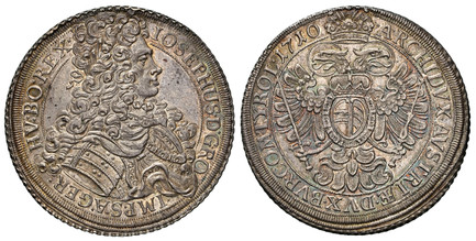 1084726 AUSTRIA. Joseph I. 1710/00 IMH AR Thaler. NGC MS63.  Vienna. 44mm. 28.78gm. IOSEPHUS · D: G: RO IMP · S · A · GER · HV: BO: REX ·. Armored bust right without inner circle / ARCHIDVX · AUSTRIÆ · DVX · BVR · COM · TYROL ·. Without inner circ...