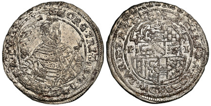 1082825 GERMAN STATES. Baden. Georg Friedrich. (Margrave of Baden-Durlach, 1604-1622). (1604-1622) ND-•P• •I• AR Kipper 12 Kreuzer (Dreibätzner). NGC MS61.  Pforzheim. 4.70gm. Armored half-length bust with scepter, right / Shield of arms divides P...
