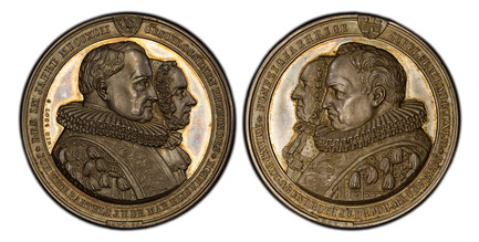 1083799 GERMAN STATES. Hamburg. 1842 AR Medal. PCGS MS64.  By H. Lorenz and the workshop of G. Loos. 47.58mm. 48.35gm. Conjoined busts of Mayor Bartels and his wife, right / Conjoined busts of Mayor Abendroth and his wife, left; with an inscriptio...