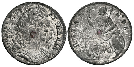 1082589 GREAT BRITAIN. England. William and Mary. 1690 Tin Halfpenny. NGC MS63.  Large armored busts of William and Mary right / Britannia seated to left holding branch and spear; shield of arms to right. KM 475.1; SCBC-3448.

Currently the finest...