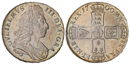 1086323 GREAT BRITAIN. England. William III. (King, 1694-1702). 1700 AR Crown. NGC MS63.  Edge: DVODECIMO. Bust right / Third harp in left shield. KM 494.3; SCBC-3474; ESC-1010 (Prev.  ESC-97).

Beautifully toned and superbly struck example.
With ...