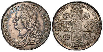 1086250 GREAT BRITAIN. George II. (King, 1727-1760). 1743 AR Halfcrown. NGC MS63.  GEORGIUS · II · - DEI · GRATIA ·. Older laureate head left / F · D · B · - ET · L · D · S · R · I · - A · T · ET · E · - M · B · F · ET · - H · REX ·. Roses in angl...