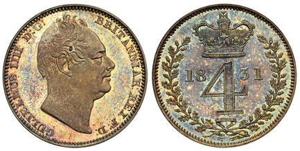 1084758 GREAT BRITAIN. William IV. (King, 1830-1837). 1831 AR Maundy Fourpence, Groat. NGC PR65+ Cameo.  1.887gm. GULIELMUS IIII D:G: BRITANNIAR REX F:D:. Laureate head right / Crowned denomination divides date within wreath. KM 711; SCBC-3841; Ro...