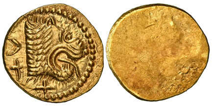 1085481 ROMAN REPUBLICAN. ETRURIA. Populonia. Struck circa 300-250 BC. AV 25 Asses. NGC Ch. MS (Choice Mint State) Strike 5/5 Surface 4/5.  12mm. 1.35gm. ΧΧV (retrograde). Lion's head with tongue protruding, right / (Blank). Vecchi, Etruscan Coina...