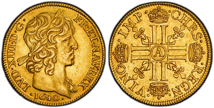 1085884 FRANCE. Louis XIII. 1640-A AV 2 Louis d'Or. PCGS AU58.  Paris. 13.42gm. · LVDO · XIII · D · G ·…. Large head / CHRS - REGN - VINC - IMP. Crusiform of LLs; mintmark in center circle. KM 109; Gad.-59; Dr.-16; Clairand 32009.

Please use this...