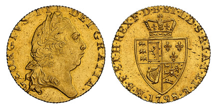1086149 GREAT BRITAIN. George III. (King, 1760-1820). 1798 AV Guinea. NGC MS64.  8.42gm. GEORGIVS III DEI GRATIA ·. Laureate head right / F · D · B · ET · L · D · S · R · I · A · T · ET · E · - M · B · F · ET · H · REX ·. Crowned 4-fold spade arms...