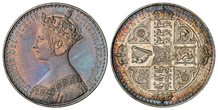 1086340 GREAT BRITAIN. Victoria. (Queen, 1837-1901). 1847 AR Gothic Crown. NGC PR63.  By W. Wyon. Royal Mint. Edge: UNDECIMO. VICTORIA DEI GRATIA BRITANNIAR. REG: F:D. Crowned bust left / TUEATUR UNITA DEUS, ANNO DOM MDCCCXLVII. Crowned shields of...