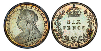 1086700 GREAT BRITAIN. Victoria. (Queen, 1837-1901). 1893 Silver Sixpence. PCGS PR66.  Edge: Reeded. Mature draped bust left / Crowned denomination within oak wreath. KM 779.;  SCBC-3941; ESC-1763.

Please use this link to verify the PCGS certific...