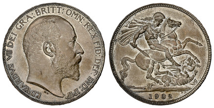 1086704 GREAT BRITAIN. Edward VII. (King, 1901-1910). 1902 AR Crown. NGC PR65 Matte.  Edge: Lettered. Head right / St. George slaying the dragon. KM 803. Matte Proof; SCBC-3979.

Please use this link to verify the NGC certification number <a href=...