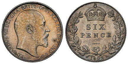 1086708 GREAT BRITAIN. Edward VII. (King, 1901-1910). 1902 AR Sixpence. NGC PR62 Matte.  Head right / Crowned denomination within oak wreath, date below. KM 799; SCBC-3983.

Please use this link to verify the NGC certification number <a href="http...