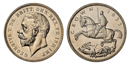1085875 GREAT BRITAIN. George V. (King, 1910-1936). 1935 AR Crown. NGC SP66.  Edge: Lettered. Head left / St. George slaying the dragon. KM 842. Incused edge lettering; SCBC-4049; ESC-3652 (Prev. ESC-376).

Silver Jubilee. Struck in 0.500 fine sil...