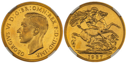 1086693 GREAT BRITAIN. George VI. (King, 1936-1952). 1937 AV Two Pounds.  NGC PR64. Head left / St. George slaying the dragon. KM 860; SCBC-4075; Fr.-410.