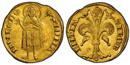 1086464 ITALIAN STATES. Florence. Republic. (1189-1532). (1252-1422) ND-(Antlers) AV Fiorino d'Oro (Florin). PCGS MS62.  3.53gm. Standing nimbate St. John the Baptist with scepter  / Lily. Fr.-275; MIR 20/9.

Please use this link to verify the PCG...