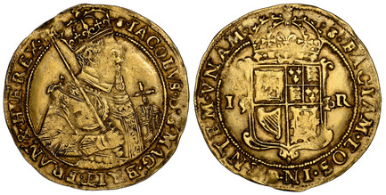 1086621 SCOTLAND. James VI (I). (King, 1567-1625). (1609-25) ND-(Thistle) AV Unite (Scepter). NGC XF45.  Edinburgh. 9.90gm. IACOBVS • D: G: MAG: BRIT • FRAN •&•HIB•REX•. Crowned half-length bust, right holding orb and lis-tipped sceptre / FACIAM •...