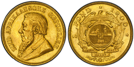 1084786 SOUTH AFRICA. Paul Kruger. (President, 1892-1900). 1900 AV Pond. PCGS MS63.  Pretoria. Edge: Reeded. 7.99gm. ZUID AFRIKAANSCHE REPUBLIEK. Bust left / Single shaft wagon tongue. KM 10.2; Friedberg 2; Hern Z53.

Please use this link to verif...