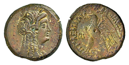 1086299 GREEK. PTOLEMAIC KINGS OF EGYPT. Ptolemy VI Philometer. (Pharaoh - second sole reign, 163-145 BC). Struck circa 180-170 BC. AE AE25. NGC Ch. XF (Choice Extremely Fine) Strike 5/5 Surface 3/5.  Alexandria. 15.77gm. Grain ear-wreathed head o...