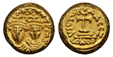1084963 BYZANTINE.  Heraclius and Heraclius Constantine. Struck 610-641 AD  Ind.7, 2nd cycle ,AD 633/4 AD 613-641. AV Solidus. NGC Ch. AU (Choice About Uncirculated) Strike 4/5 Surface 5/5.  Carthage. 4.48gm. HERACLIO CONTA PP A. Facings busts of ...