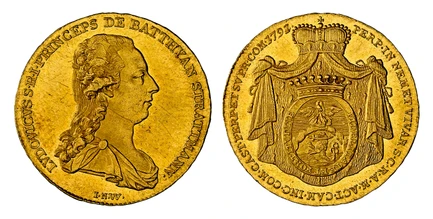 1086469 AUSTRIAN STATES. Batthyani. Ludwig. 1791/0 AV Ducat. NGC MS63.  Vienna. Bust, right / Crowned mantled arms. KM 13; Fr.-558.

Struck under the Hungarian Batthyani noble family, who held large quantities of land in Austria, Styria, and Bohem...
