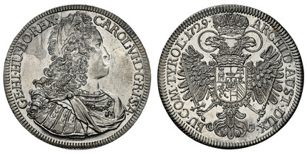 1085945 AUSTRIA. Karl (Charles) VI. 1729 AR Thaler. NGC MS61 PL (Prooflike).  Hall. CAROL · VI · D · G · R · I · S · A · GE · HI · HU · BO · REX ·. Legend begins at upper right / ARCHID · AUST · DUX · BU · COM · TYROL ·. Curve-sided shield. KM 161...