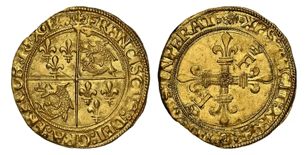 1084828 FRANCE. Francois I. (King, 1515-47). (1515-47)-(Flower) AV Ecu d'Or au Soleil de Dauphiné. NGC MS62.  Grenoble. 3.40gm. + FRANCISCVS: DEI: GRA: FRACOR: REX. Crowned arms of France / (mm) XPS: VINCIT: XPS: RENAT: XPS: INPERAT. . Cruciform l...