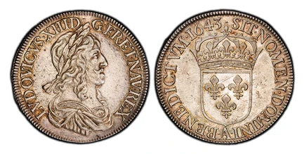 1086458 FRANCE. Louis XIII. (King, 1610-1643). 1643-A AR Ecu. PCGS MS61.  Paris. Draped laureate bust, right / Point above crowned shield of arms. KM 129.1; Dav.-3797; Gad.-52. .

Variety with point above head.

Please use this link to verify the ...