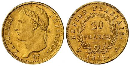1084849 FRANCE. First Empire, Napoleon Bonaparte. (Emperor, 1804-1814, 1815). 1812-A AV 20 Francs. NGC MS61.  By Pierre-Joseph Tiolier. Paris. 21mm. 6.42gm. NAPOLEON EMPEREUR. Laureate head left / EMPIRE FRANCAIS. Denomination within wreath. KM 69...