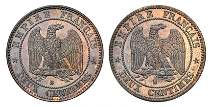 1086191 FRANCE. Napoleon III. (Emperor, 1852-1870). (1855)-B Bronze Essai 2 Centimes. NGC MS65BN (Brown).  By Barre. Rouen mint. EMPIRE FRANCAIS// ✭ DEUX CENTIMES ✭. Eagle facing right within circle left / EMPIRE FRANCAIS// ✭ DEUX CENTIMES ✭. Eagl...