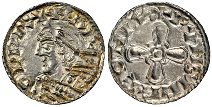 1085411 GREAT BRITAIN. England. Harold. (King, 1035-1040). (1036-38) ND Pynsigge AR Penny. NGC MS61.  London. 1.11gm. +HAROLD. Diadem bust, left / +PYNSIGGE ON LV. Jewel cross. SCBC-1163; North 802.

Jewel Cross type.

Please use this link to veri...