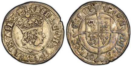 1086652 GREAT BRITAIN. England. Henry VII. (King, 1485-1509). (1505-09)-Pheon AR Groat. PCGS XF45.  Tower Mint, London. 3.10gm. Crowned bust right / Coat-of-arms over long cross fourchée. SCBC-2258; North 1747; LH 98; cf. SCBI Ashmolean 871.
Ex. L...