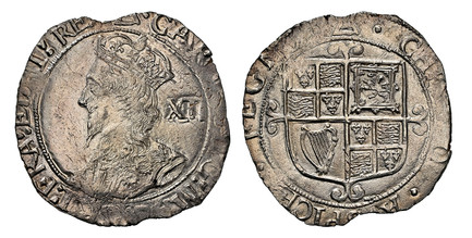 1086332 GREAT BRITAIN. England. Charles I. (King, 1625-1649). (1638-40) ND-(Triangle) AR Shilling. NGC MS63.  6.14gm. Rounded shoulder, double-arched crown / Shield of arms over cross moline. SCBC-2797; North 2230 Group E, fifth bust l., Type 4.1 ...
