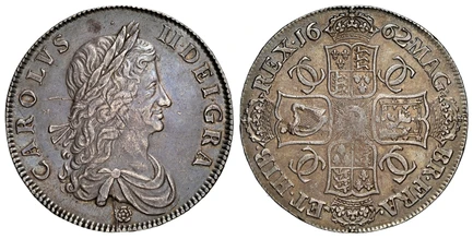 1086238 GREAT BRITAIN. England. Charles II. (King, 1660-1685). 1662-(rose) AR Crown. NGC AU55.  Tower (London) mint. CAROLVS • II • DEI • GRA • (rose). Laureate and draped bust right; rose below / MAG • BR • FRA • ET • HIB • REX • (date) •. Crowne...