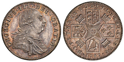 1086593 GREAT BRITAIN. George III. (King, 1760-1820). 1787 AR Sixpence. NGC PR63.  By L. Pingo. Edge: Plain. GEORGIVS · III · DEI · GRATIA ·. Bust right / Hearts in Hanoverian shield. cf. KM 606.2; SCBC-3749 variant unlisted in Proof; ESC-2212 (Pr...